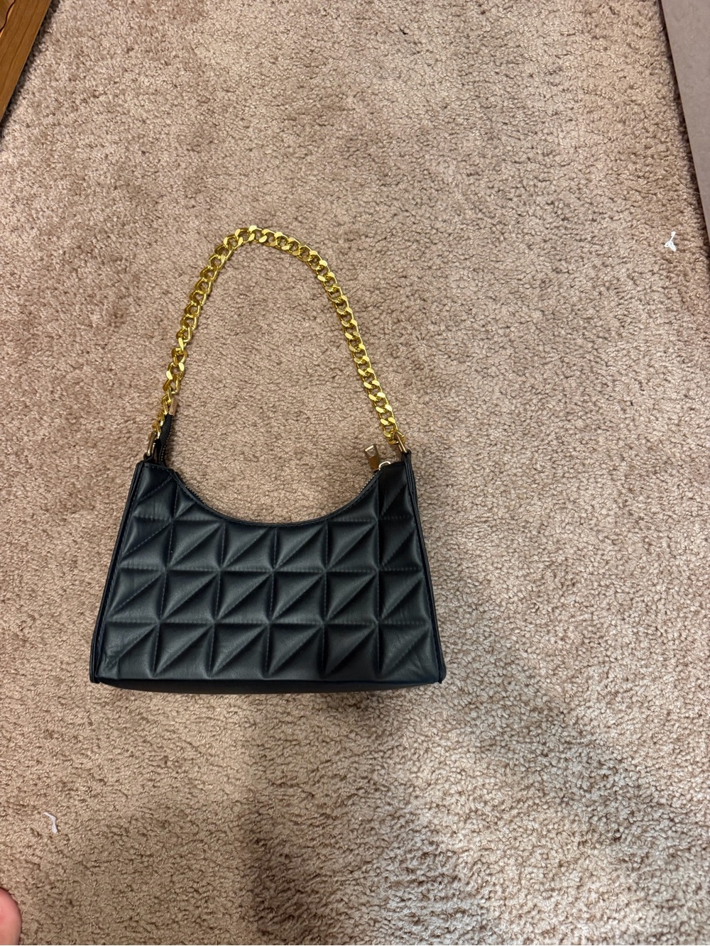 Quilted Black Shoulder Bag with Gold Chain Handle
